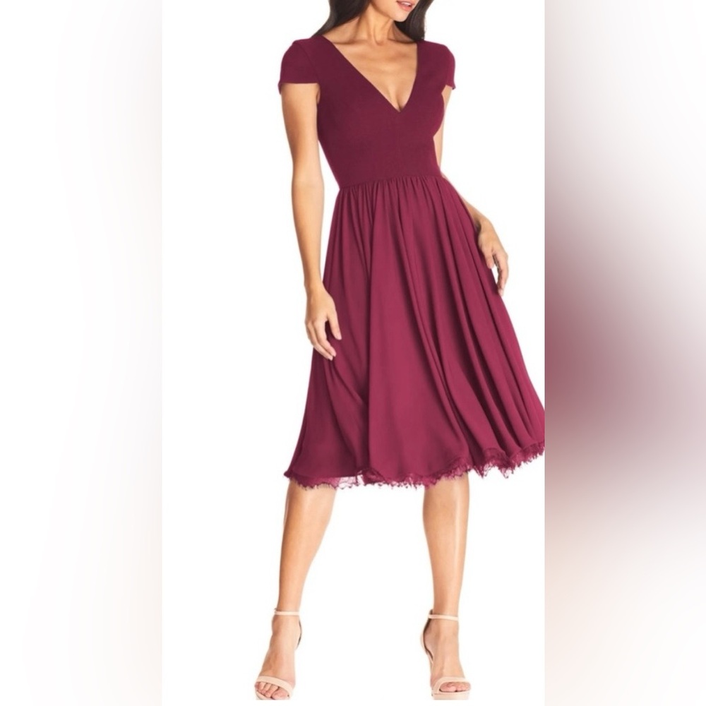 Dress The Population Women’s Red Chiffon Dress L Valentine’s Romantic Feminine